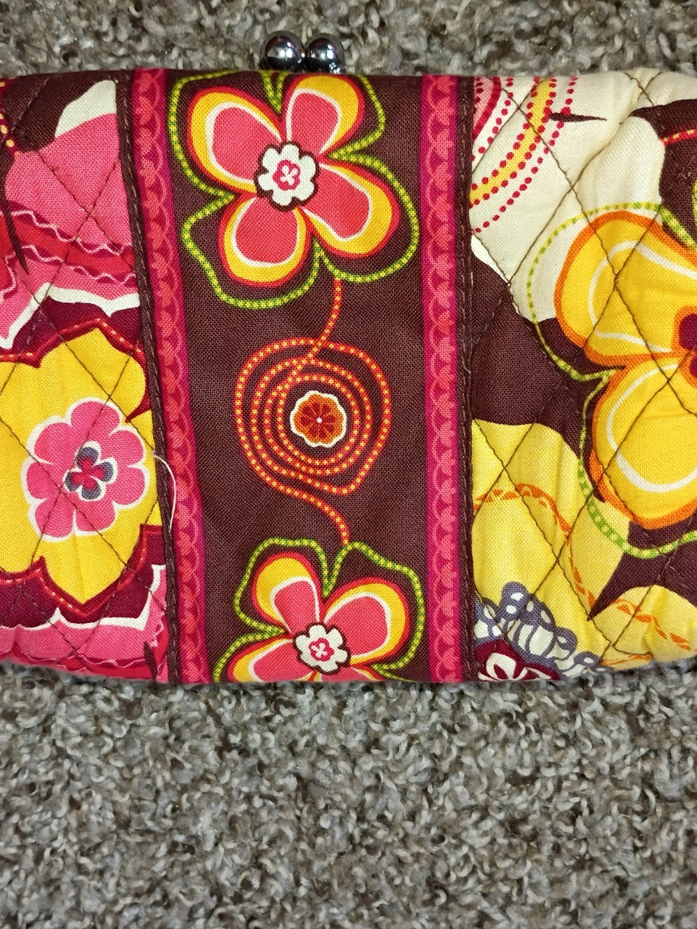 Vera Bradley Quilted Floral Clutch in Pink, Yellow & Brown